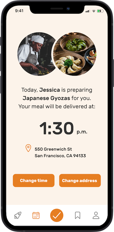 iPhone app meal delivery screen